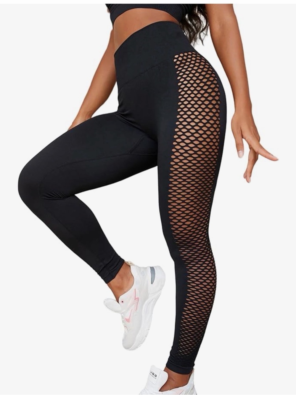 High-Waist Black Fishnet Side Leggings